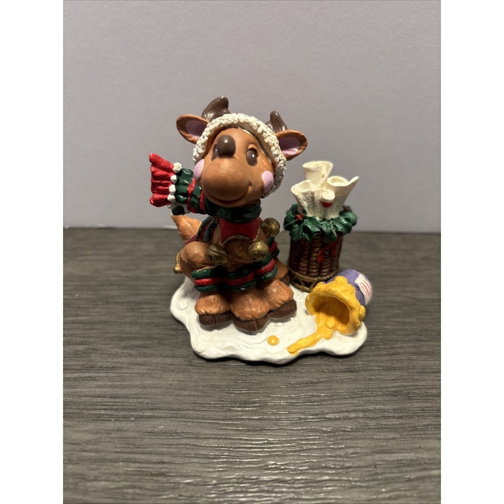 HOLLY JOLLY CHRISTMAS SCULPTSTONE‎ FIGURINE by Russ 3" REINDEER #15400 VTG